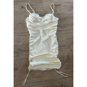 Oh Polly Dress Oyster White Mini Tight Ruched Spaghetti Straps Womens Sz 4